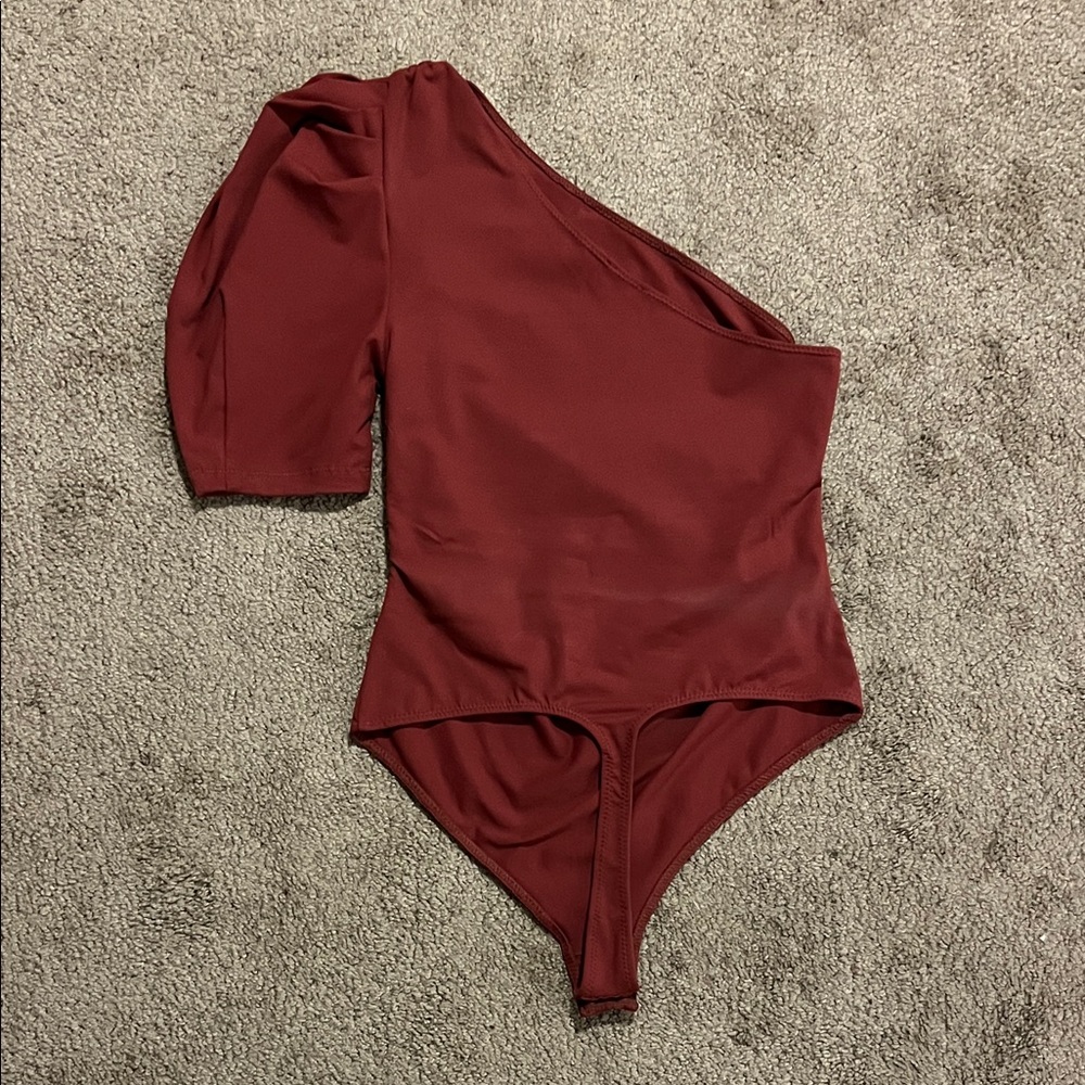 Free People Burgundy One-Shoulder Bodysuit